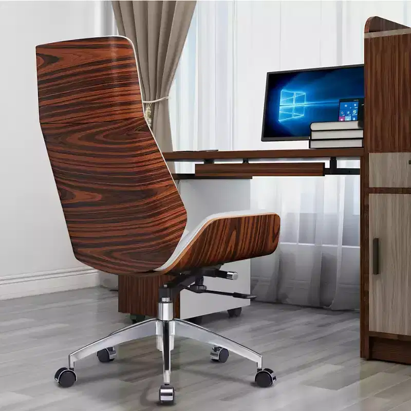 Tree City- High Back Executive Office Chair with Walnut Bent Wood Back and Faux Leather Seat  Swivel & Rolling Base
