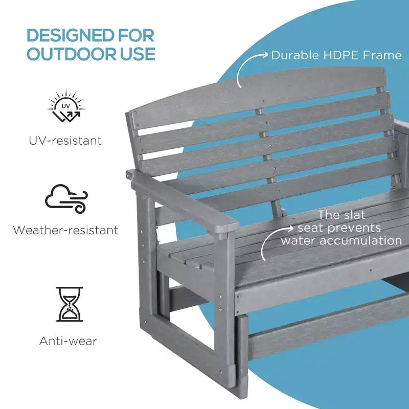Patio Glider Bench w/ HDPE Slatted Double Rocking Chair