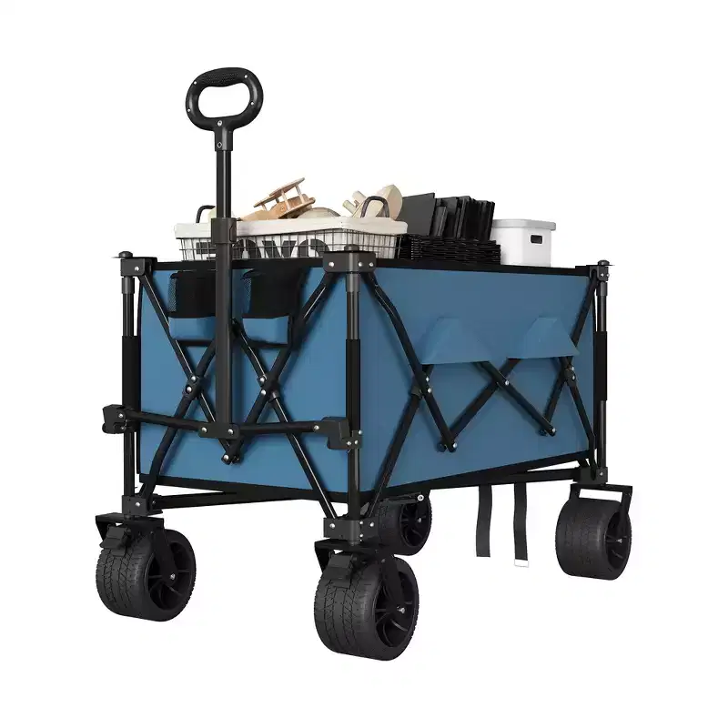 Heavy Duty 35 Extra Large Collapsible Utility Wagon Cart  Collapsible All-Terrain Garden Trolley  350lbs Capacity, Locking Brake, Cup Holders