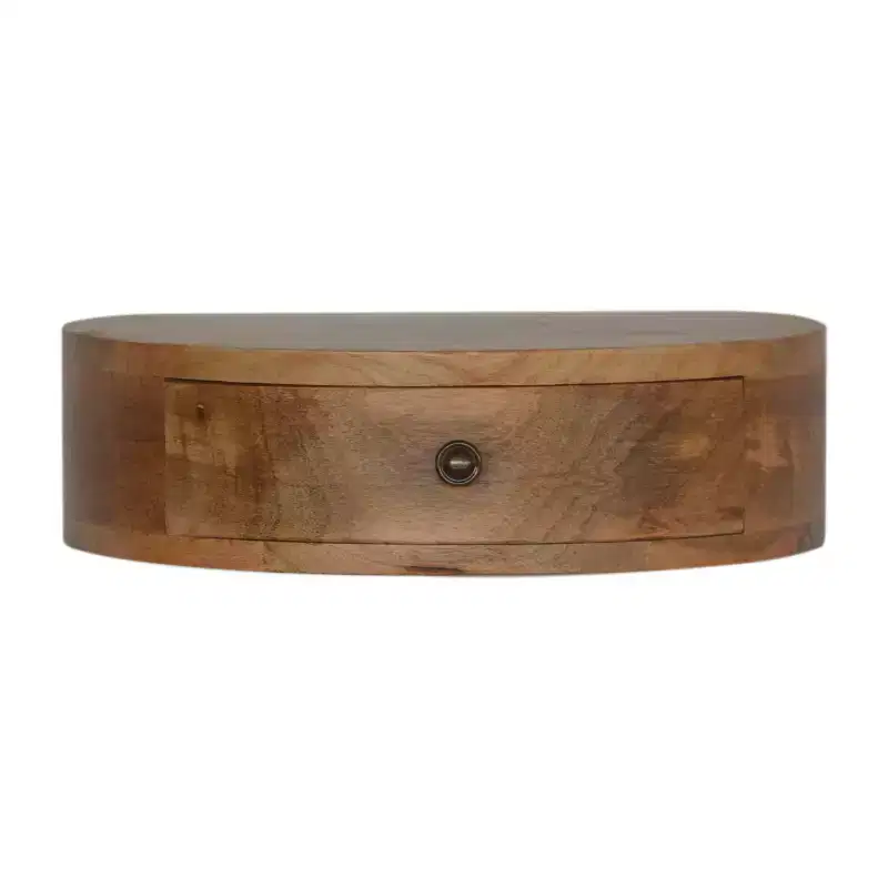 HomeRoots 16 Brown Solid Wood Round One Drawer Floating Nightstand