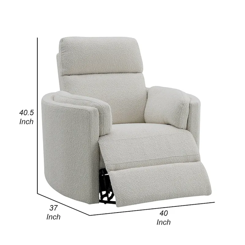 Swivel Glider Recliner Chair with Beige Boucle Upholstery and Pocket Coil Seat