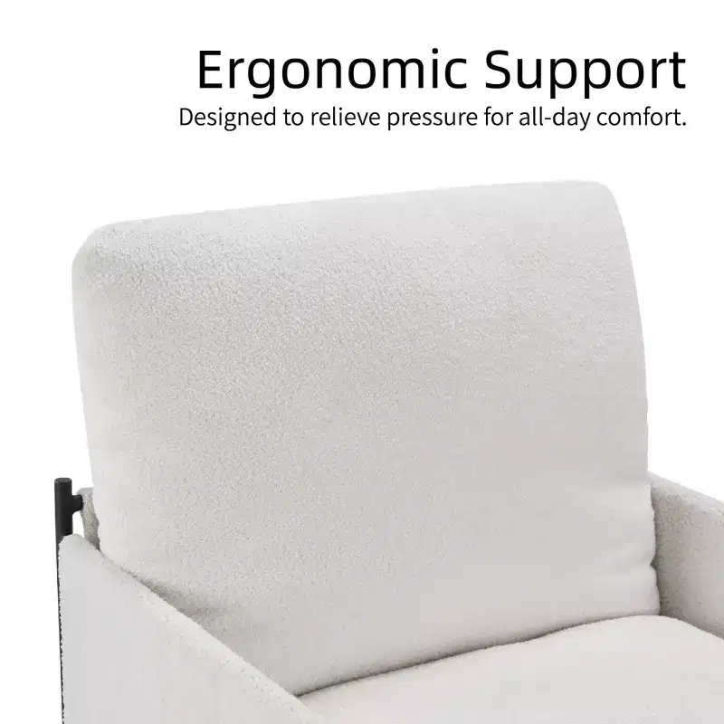 Elegant Accent Reading Chair with Removable Cushion & Wooden Armrests, White