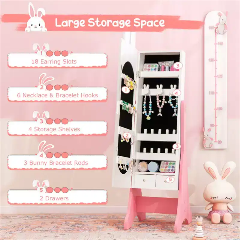 Kids White Vanity Set Princess Makeup Dressing Table And Chair Set With Jewelry Armoire