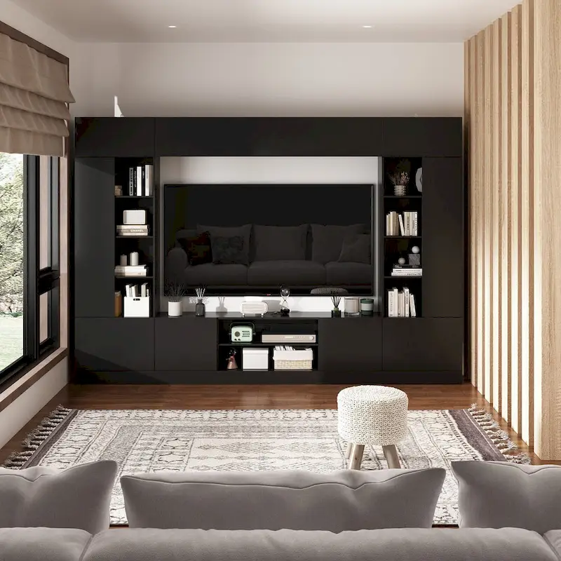 Versatile Wall Unit TV Stand LED Lighting - Accommodates TVs up to 75