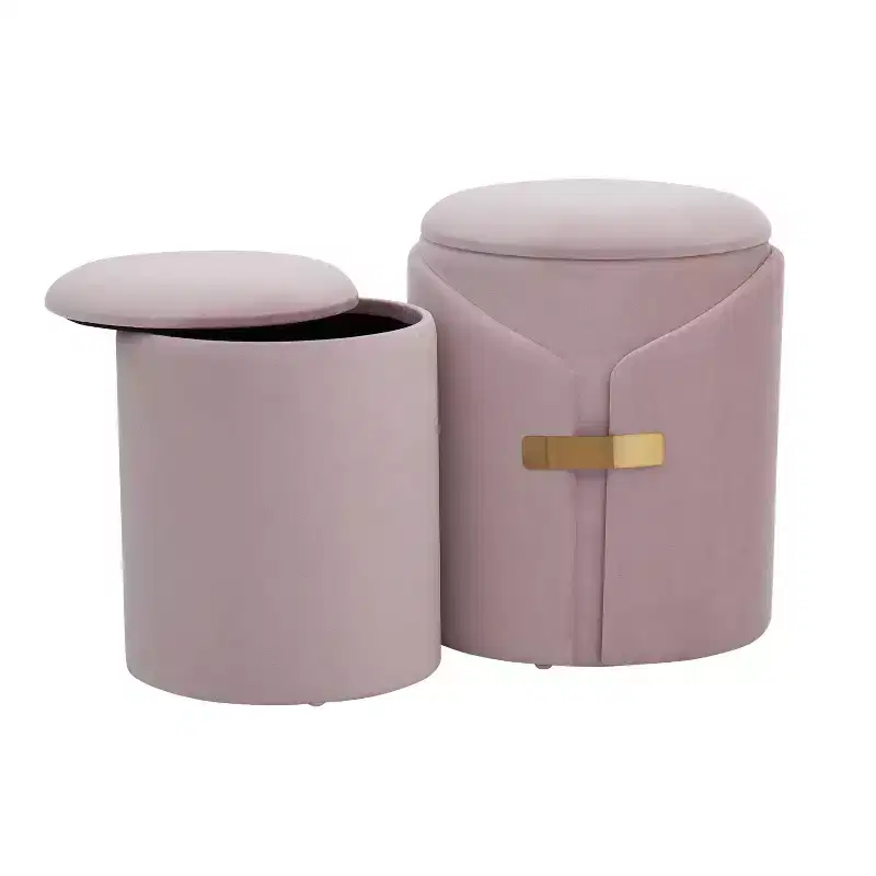 Modern Nesting Ottoman with Storage Velvet Upholstered Vanity Stool with Gold Metal Accent Foot Stool for Living Room, Entryway