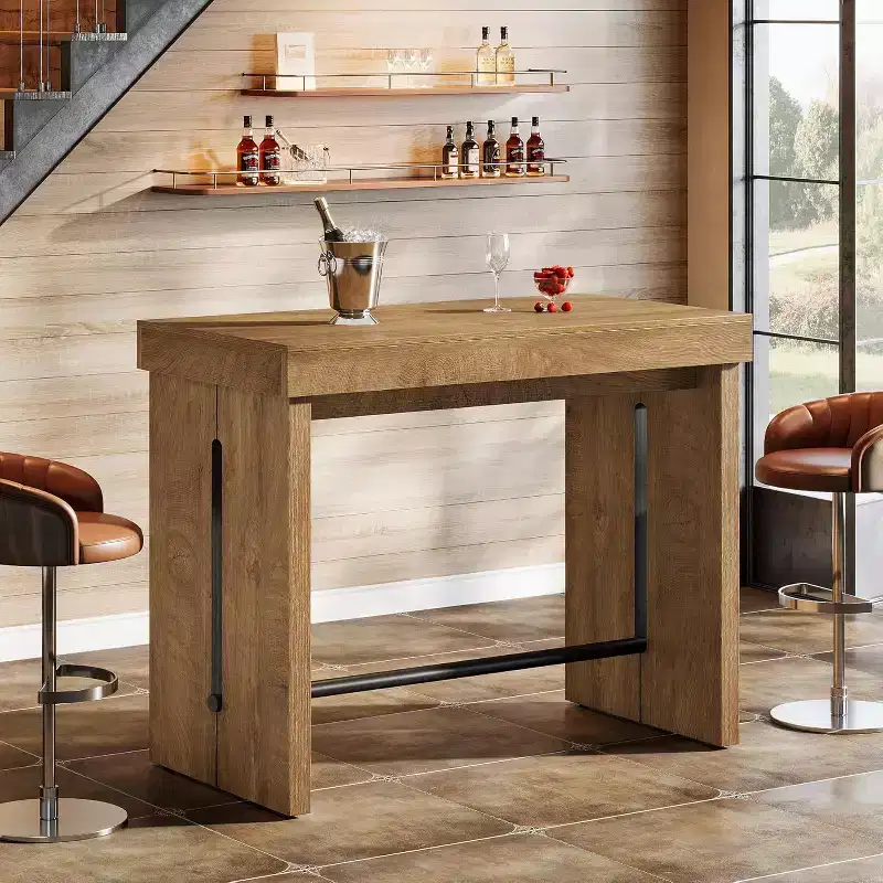 41.3-Inch Counter Height Bar Table with Metal Footrest – Rustic Brown Pub Table for Kitchen & Dining