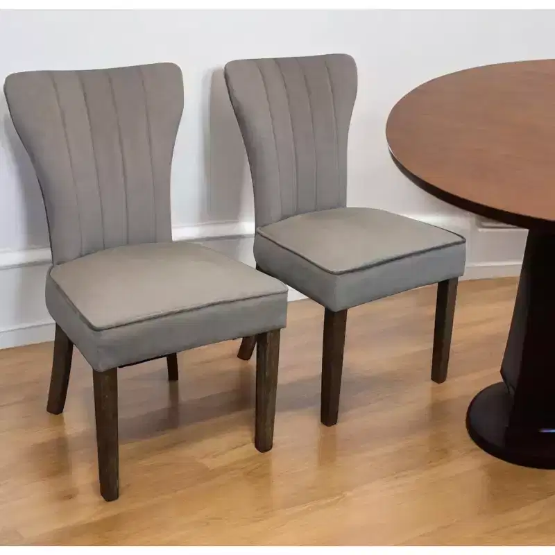 HomeRoots Set of Two Gray And Brown Upholstered Velvet Dining Parsons Chairs