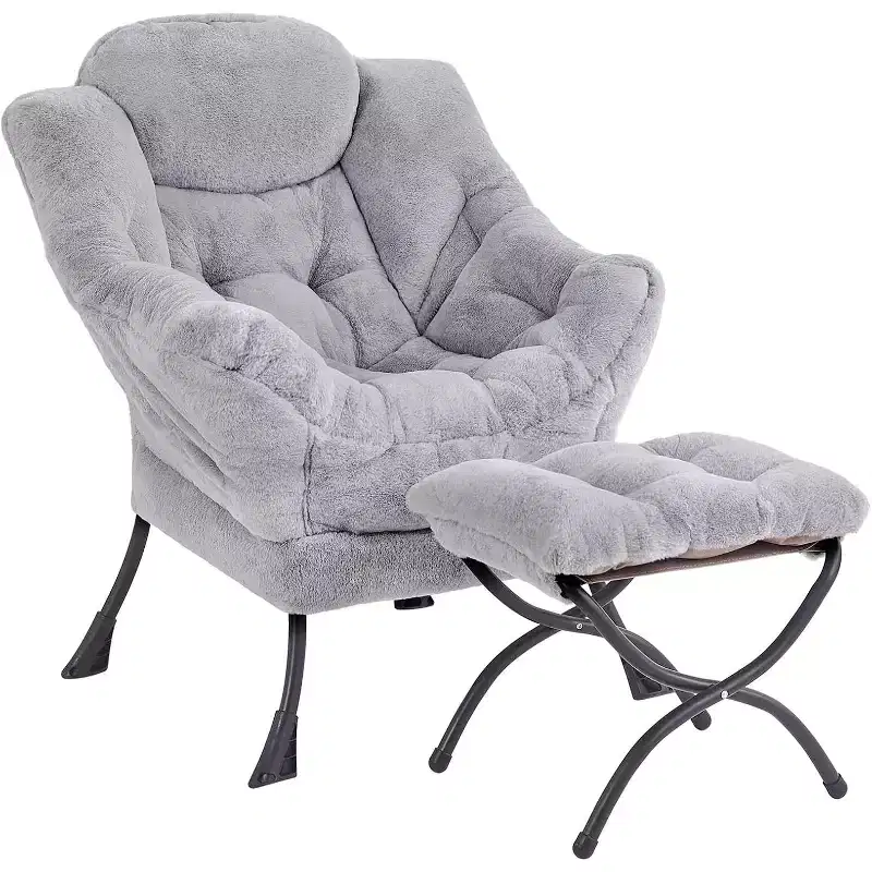 Accent Leisure Armchair with Ottoman, Side Pocket & Armrests – Dark Grey