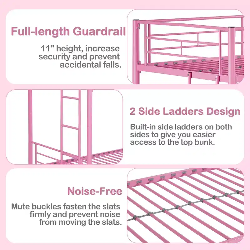 VECELO Metal Bunk Bed Twin Over Twin, Industrial Bunkbeds with Ladder and Full-Length Guardrail