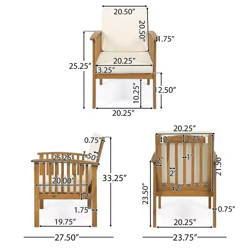 Casa 4pk Acacia Club Chairs - Brown/Cream - Christopher Knight Home