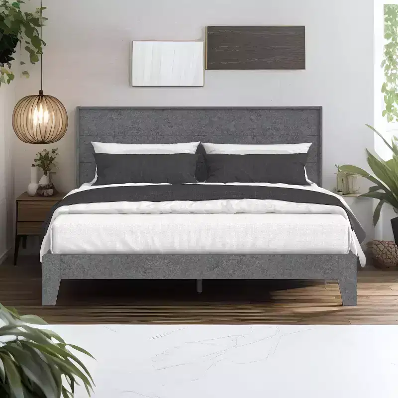 Queen Bed with Headboard Concrete Cool Grey