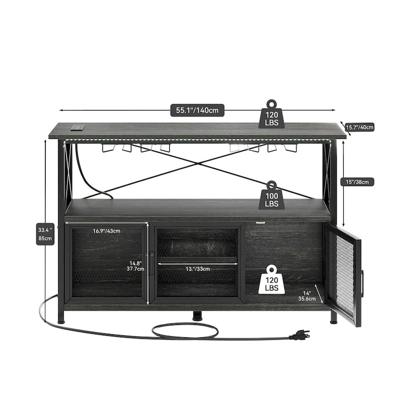 Moasis 55 Wine Bar Cabinet Industrial Coffee Bar Cabinet - 55.1L x 15.7W x 33.4H