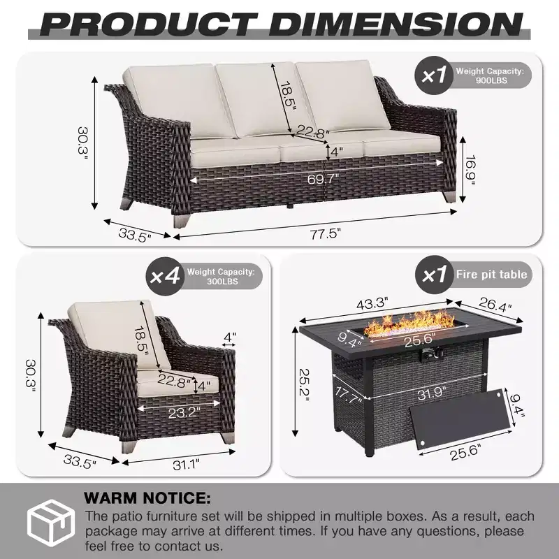 UPTIOT Outdoor Patio Set with Fire Pit Table, Sofa, and Chairs for Backyard Gatherings