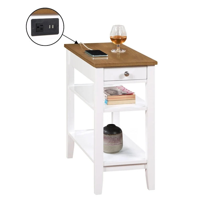 1 Drawer Chairside End Table with Charging Station and Shelves
