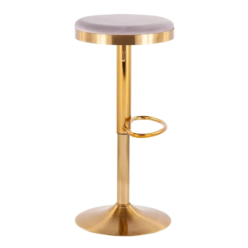 Lumisource Dakota Barstool in Gold Steel and White Leather - Set of 2 - 15Lx15Wx23-31.75H