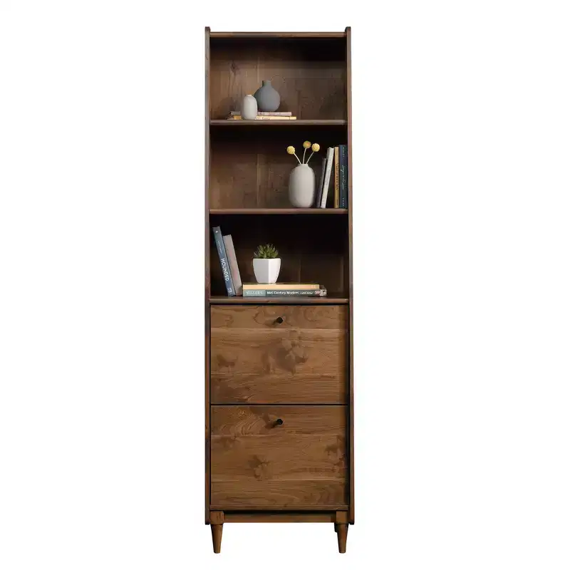 GDFStudio Brixton 70H Mid-Century Narrow Bookcase with File Drawers