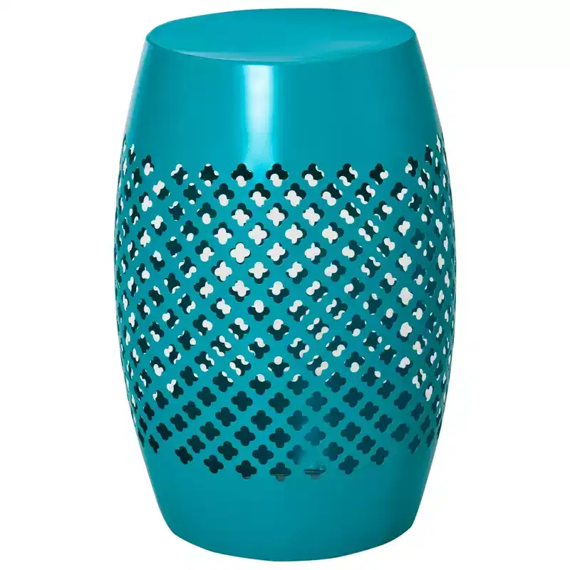 12.5 Steel Outdoor Side Table, Round Hollow Drum Patio End Table, Accent Table for Indoor and Outdoor