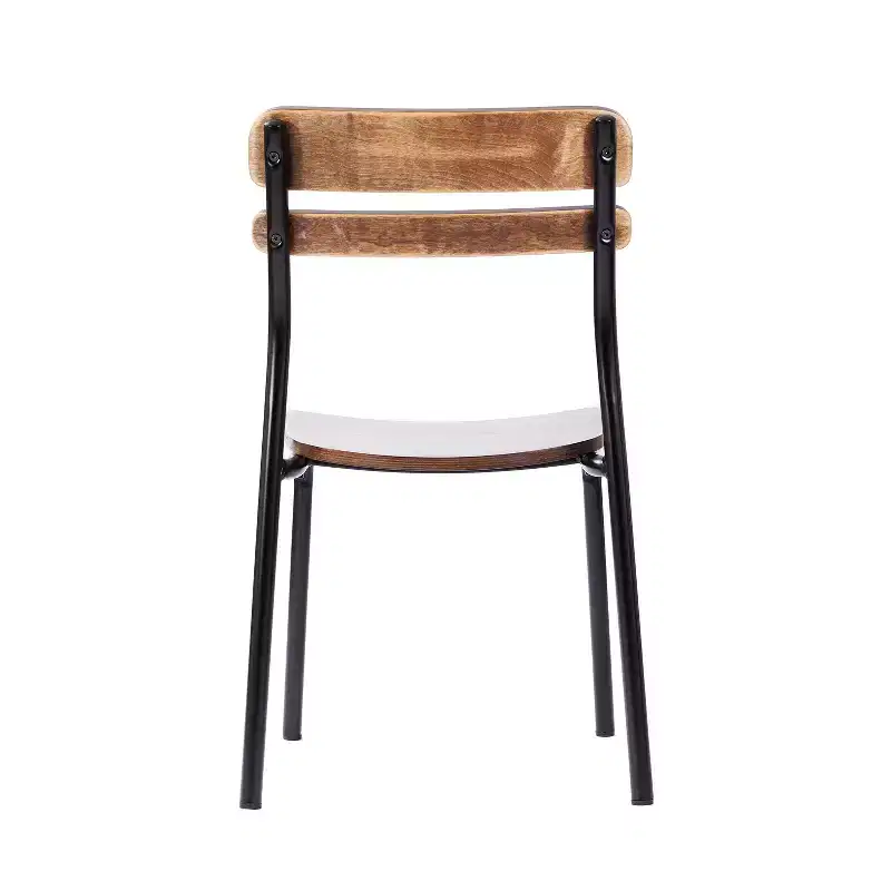 Emma and Oliver Set of 2 Dining Chairs with Metal Frames and Solid Wood Seats and Backs with Antique Finishes