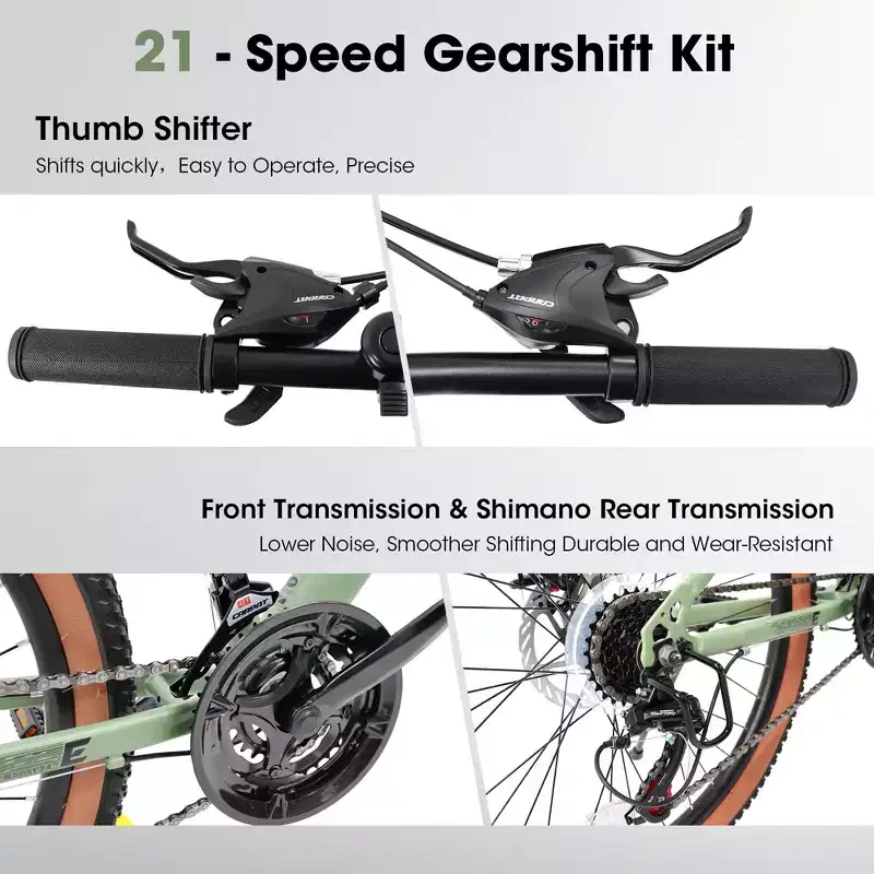 Mountain Bike 24 Inch Wheels, 21-Speed Mens Womens Trail Commuter City Mountain Bike