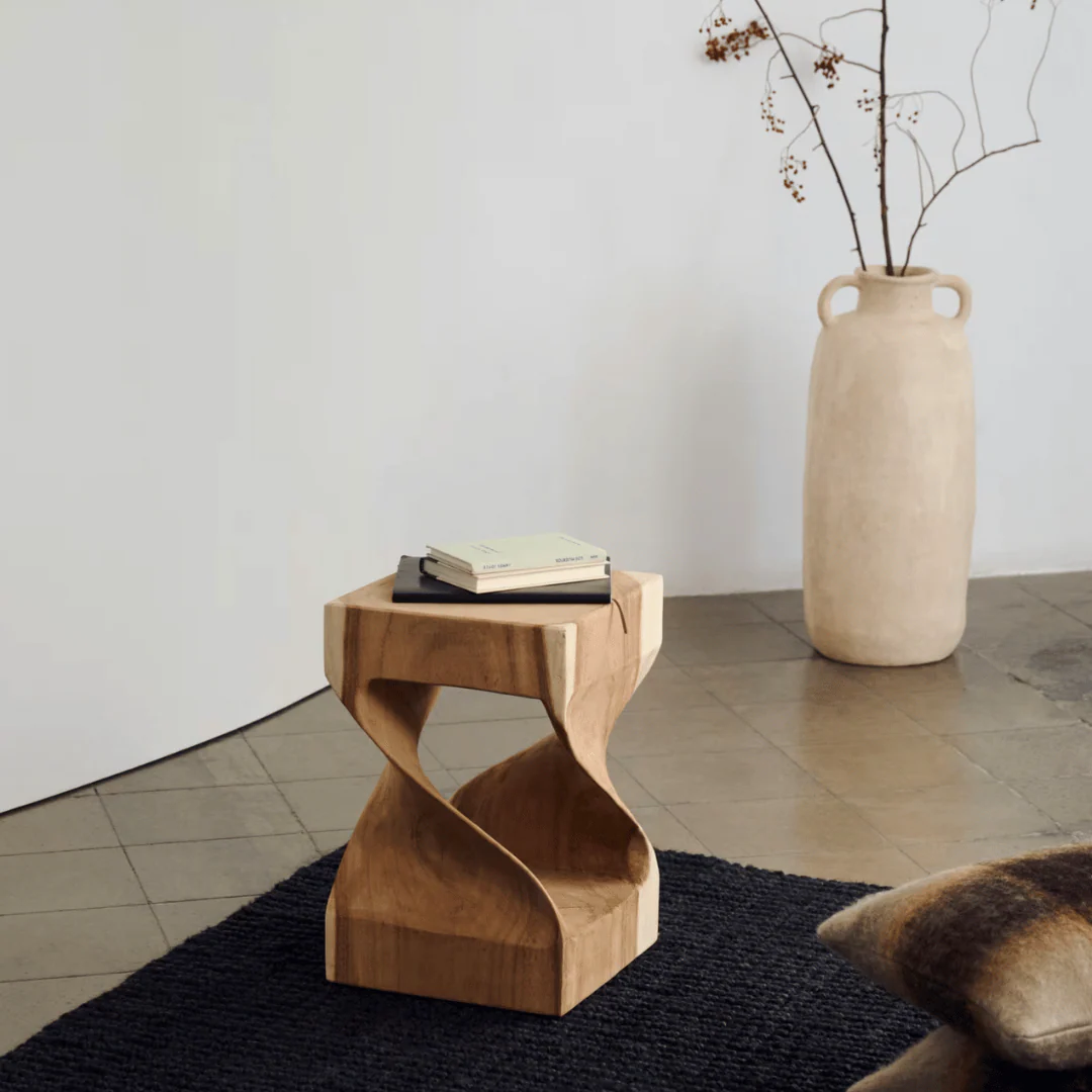 Natural Wood Side Table with Storage for Living Room