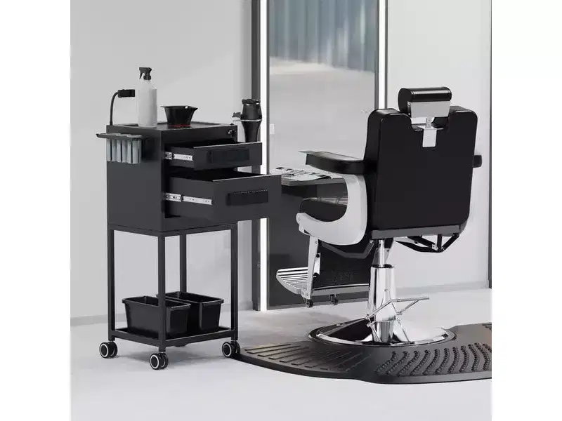 Metal Rolling Salon Trolley Cart with 2 Lockable Drawers
