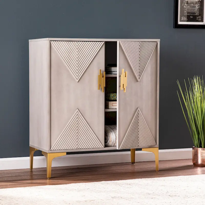 SEI Furniture Laurelvale Grey Wood Cabinet w/ Goldtone Legs/Pulls