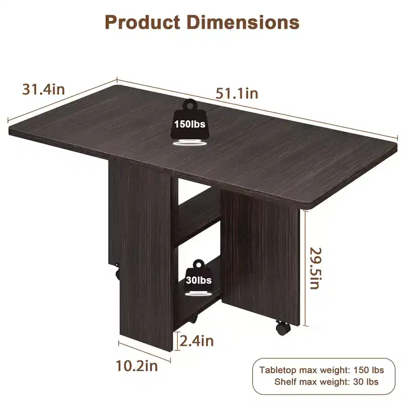 Folding Dining Table for Kitchen, Space Saving Dining Table with Storage Shelf, Expandable Kitchen Drop Leaf Table for Small Space