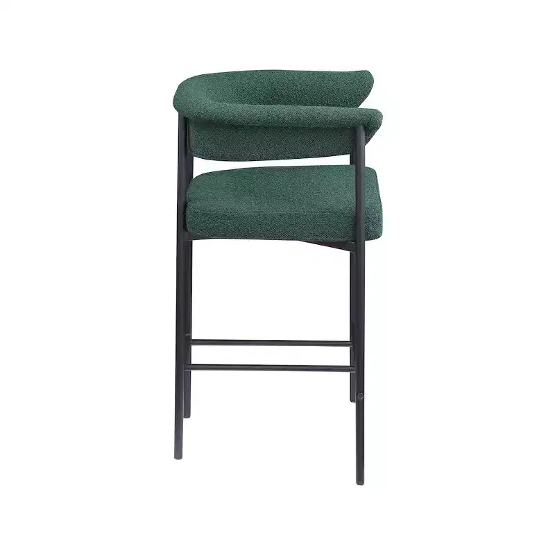 Green Velvet Counter Stool with Arms, Set of 2