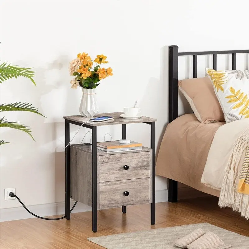 Bedside Table with Charging Station
