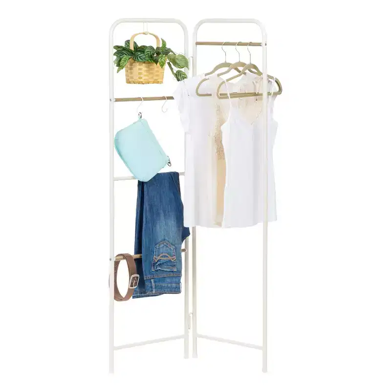 2 Panel Free Standing Metal Garment Rack White: Closet & Steaming Rack, Freestanding Closet, Metal Shelving