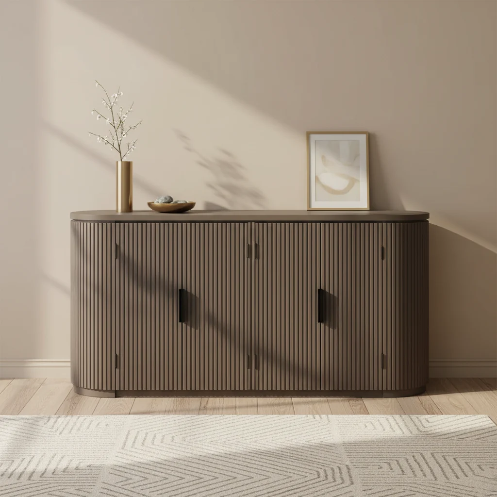 Vertical Striped Door Storage Cabinet with Metal Handles