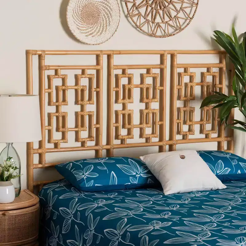Queen Size Rattan Standalone Headboard Light Honey