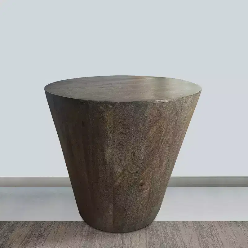 Royal Hampton 24 Inch Side End Table with Round Drum Shape, Handcrafted Mango Wood Construction