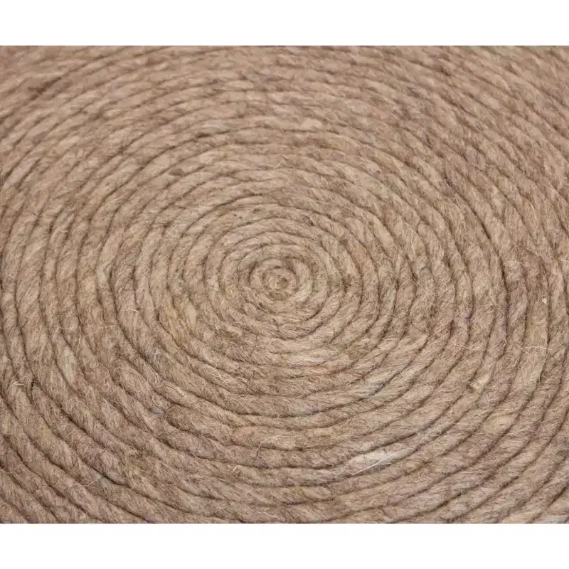 HomeRoots 20 Beige Wool Round Ribbed Pouf Ottoman