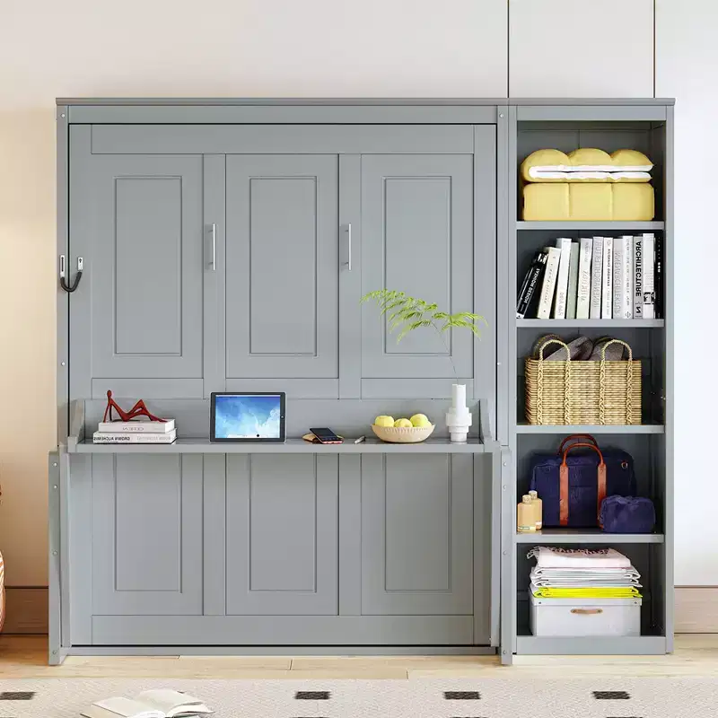 Murphy Bed with Fold-Out Desk and Bookshelves
