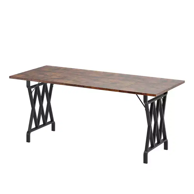 Farmhouse Dining Table Metal Base, Rustic Wood Top Kitchen Table for Dining Room, Restaurant, Cafe