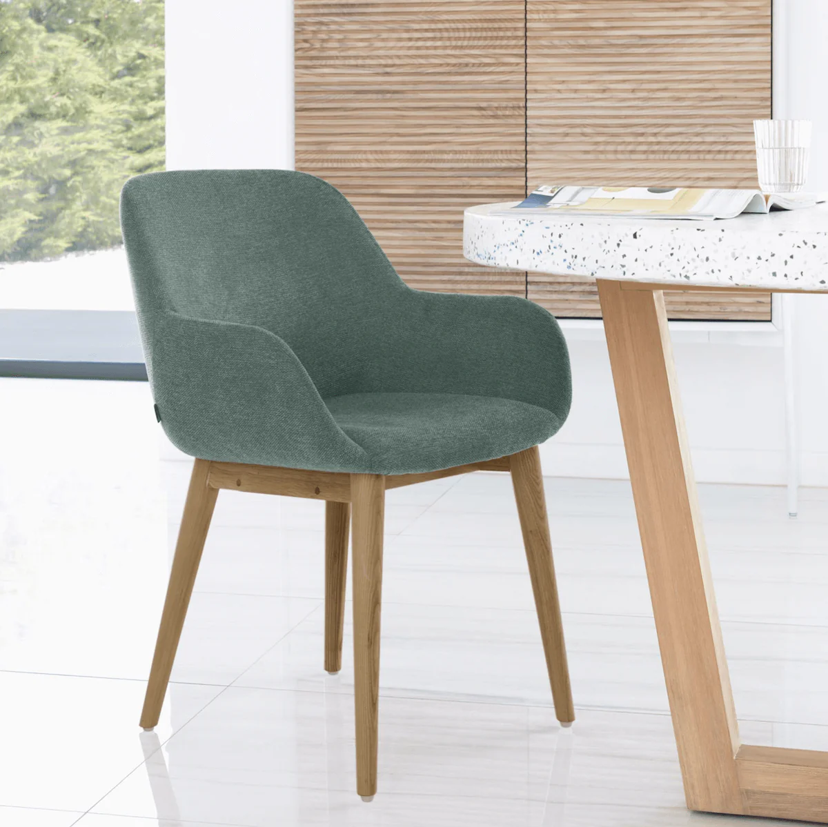 Green Ash Dining Chair with High Density Foam and Timber Legs for Dining Room