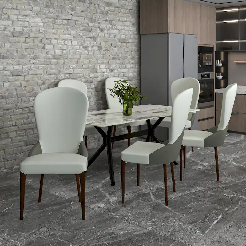 Leather Upholstered Solid Wood Dining Chair with Two-Tone Design