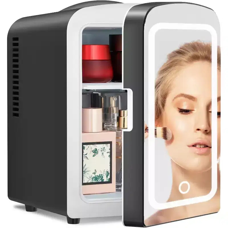 ZAFRO Makeup Compact Refrigerator With Mirror, 4L Mini Fridge for Bedroom, Car, Office & Dorm, Portable Small Cooler for Cosmetics, Skin Care