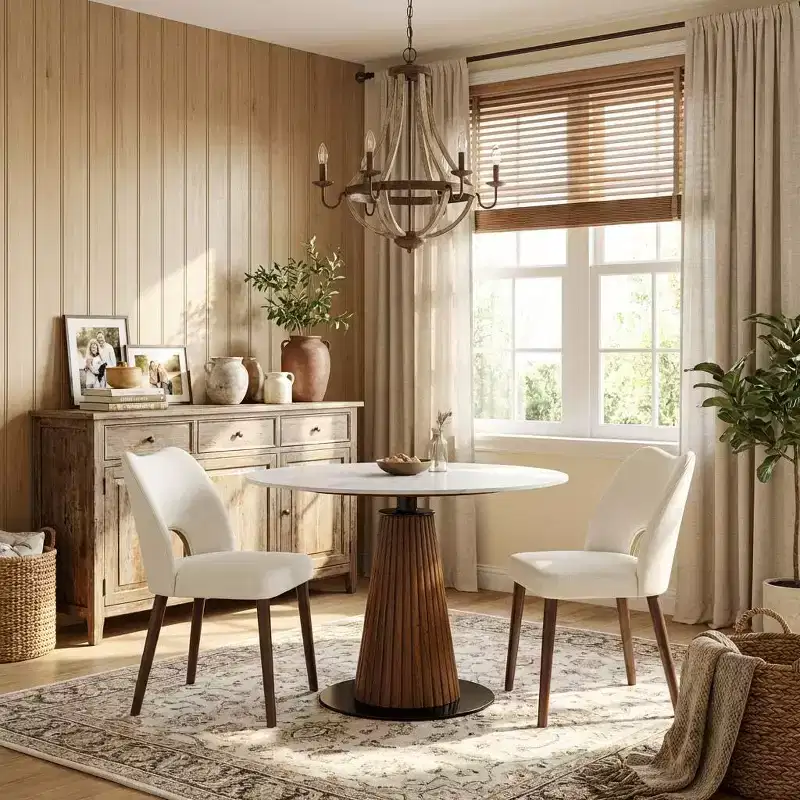 Wooden Dining Chairs, Hollow Back Kitchen Chairs, Modern Fabric Upholstered Dining Room Chair with Adjustable Foot Pads, Farmhouse Dinner Chair