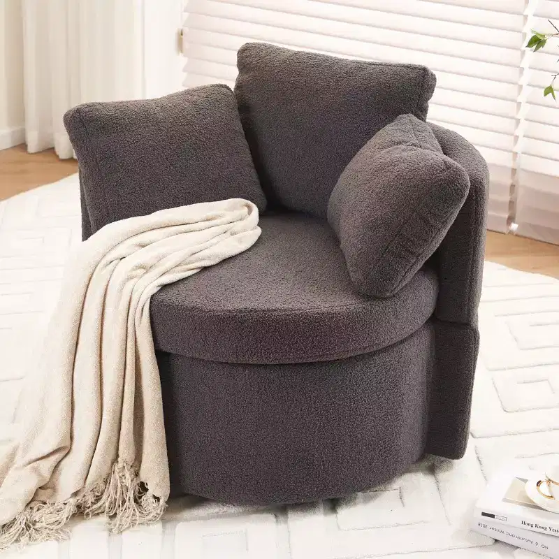 Swivel Accent Chair, 360Swivel Barrel Chair with Storage, Upholstered Arm Chair with Cushion, Modern Round Chair for Living Room Bedroom