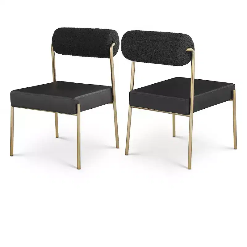 Meridian Furniture,Carly Vegan Leather Seat / Boucle Fabric Back Dining Chair, Set of 2