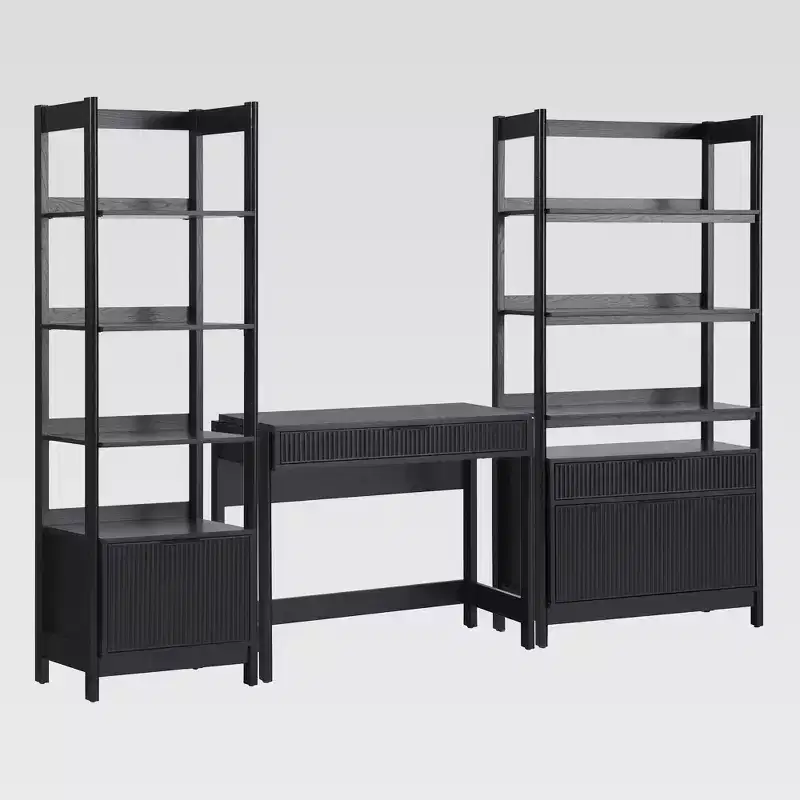 Saracina Home 3pc Transitional Desk with 1 Narrow Bookcase and 1 Wide Bookcase