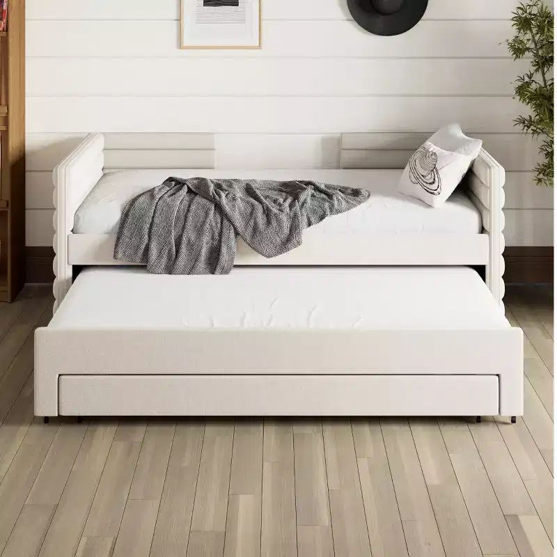 Twin Size Upholstered Daybed with Trundle and Storage Drawers