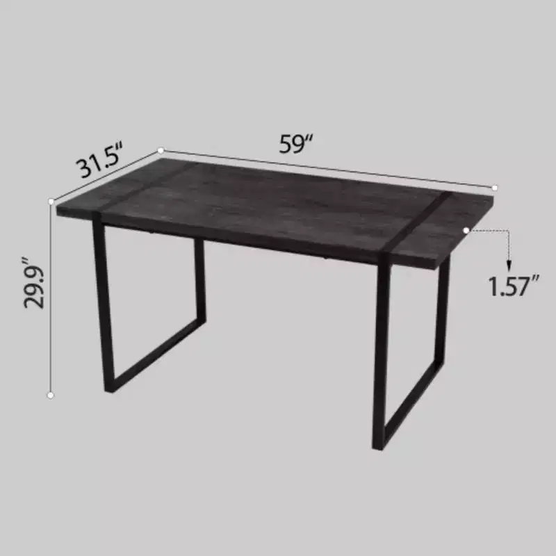 Modern Ind. Rect. MDF Nat. Wood Table (4-6), 1.5 Eng. Wood Top, Black Metal Legs, Home/Kitchen.