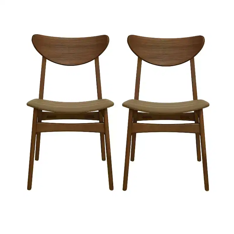 Christopher Knight Home Reed Mid-Century Modern Rubber Wood Faux Leather Upholstered Dining Chairs (Set of 2)