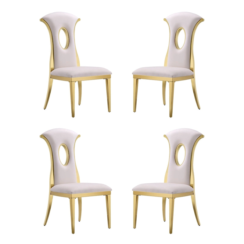 Luxury White Velvet Dining Chairs with Polished Gold Legs