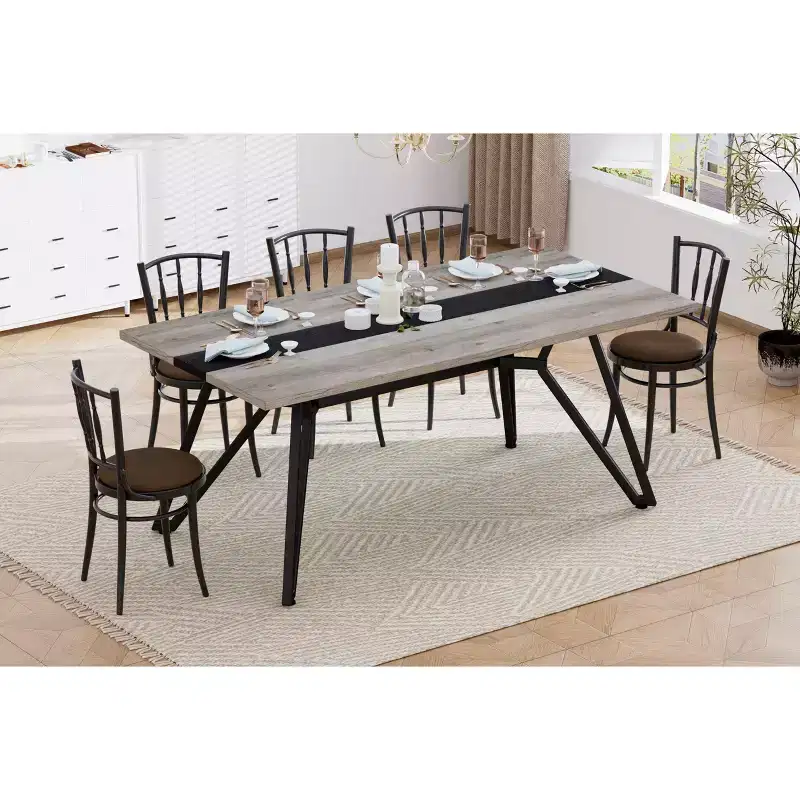 Okak 70.9 Rectangular Dining Table Marble Grain Waterproof Kitchen Table with Adjustable Legs for 8 for Kitchen, Office