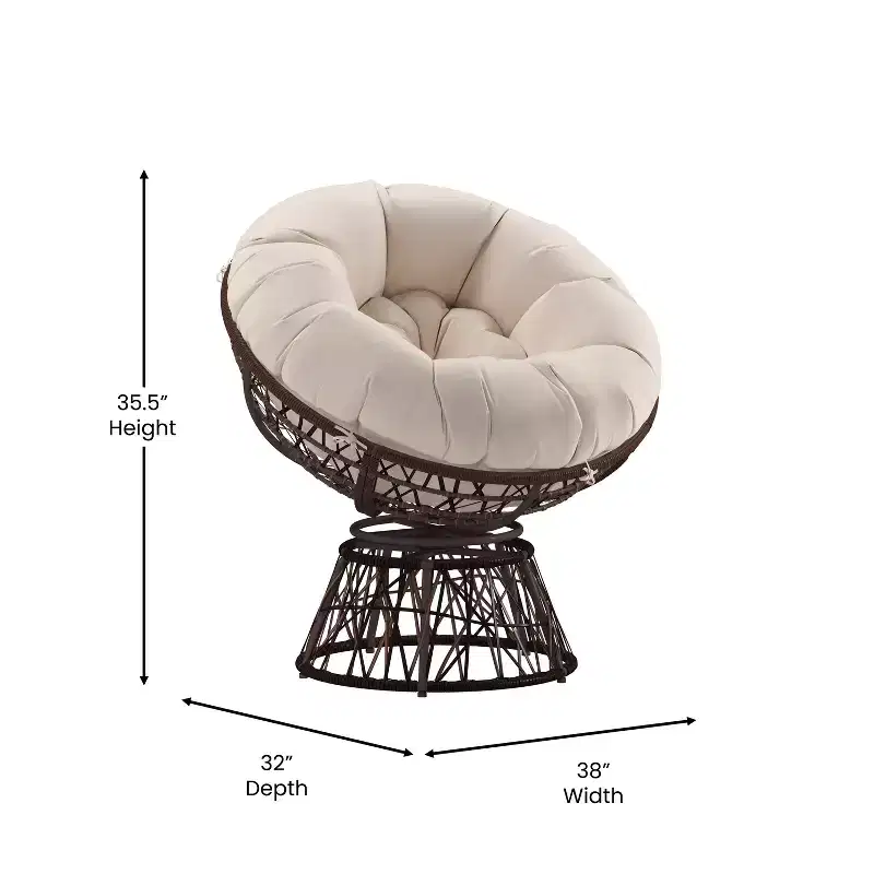 Merrick Lane Papasan Style Woven Wicker Swivel Patio Chair with Removable All-Weather Cushion