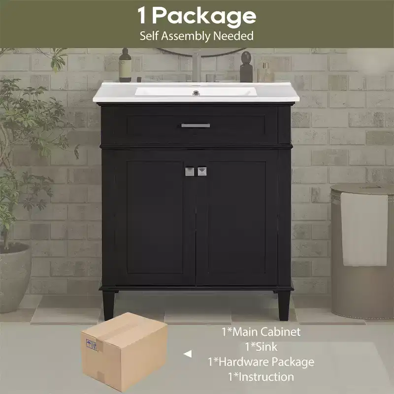 Bathroom Vanity Cabinet With Top Sink, Modern Bathroom Storage Organizer With 2 Soft-close Doors, Adjustable Shelves, Bathroom Vanities